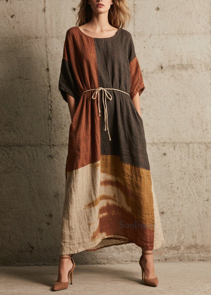 Organic Colorblock O Neck Tie Dye Cotton Dresses Summer