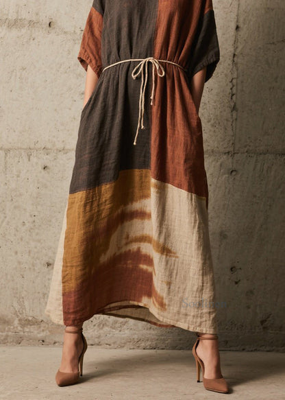 Organic Colorblock O Neck Tie Dye Cotton Dresses Summer