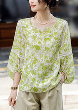 Load image into Gallery viewer, Organic Fluorescent Green O-Neck Patchwork Chiffon Shirts Fall