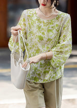 Load image into Gallery viewer, Organic Fluorescent Green O-Neck Patchwork Chiffon Shirts Fall