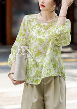 Load image into Gallery viewer, Organic Fluorescent Green O-Neck Patchwork Chiffon Shirts Fall