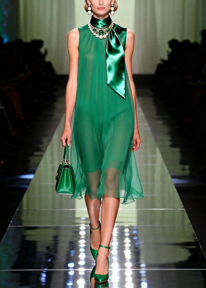 Organic Green Draping Chiffon Vacation Dress Summer