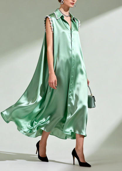 Organic Green Oversized Patchwork Lace Silk Shirt Dresses Summer
