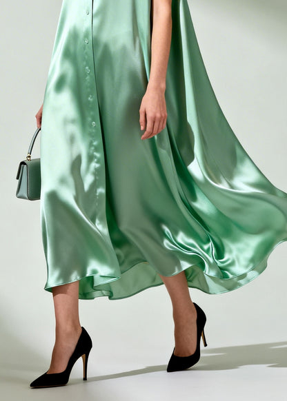 Organic Green Oversized Patchwork Lace Silk Shirt Dresses Summer