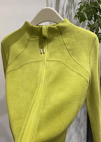 Organic Green Stand Collar Zippered Velour Coats Winter