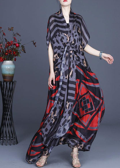 Organic Grey Leopard Print Sleeveless Silk 2 Piece Outfit Summer Dress - SooLinen