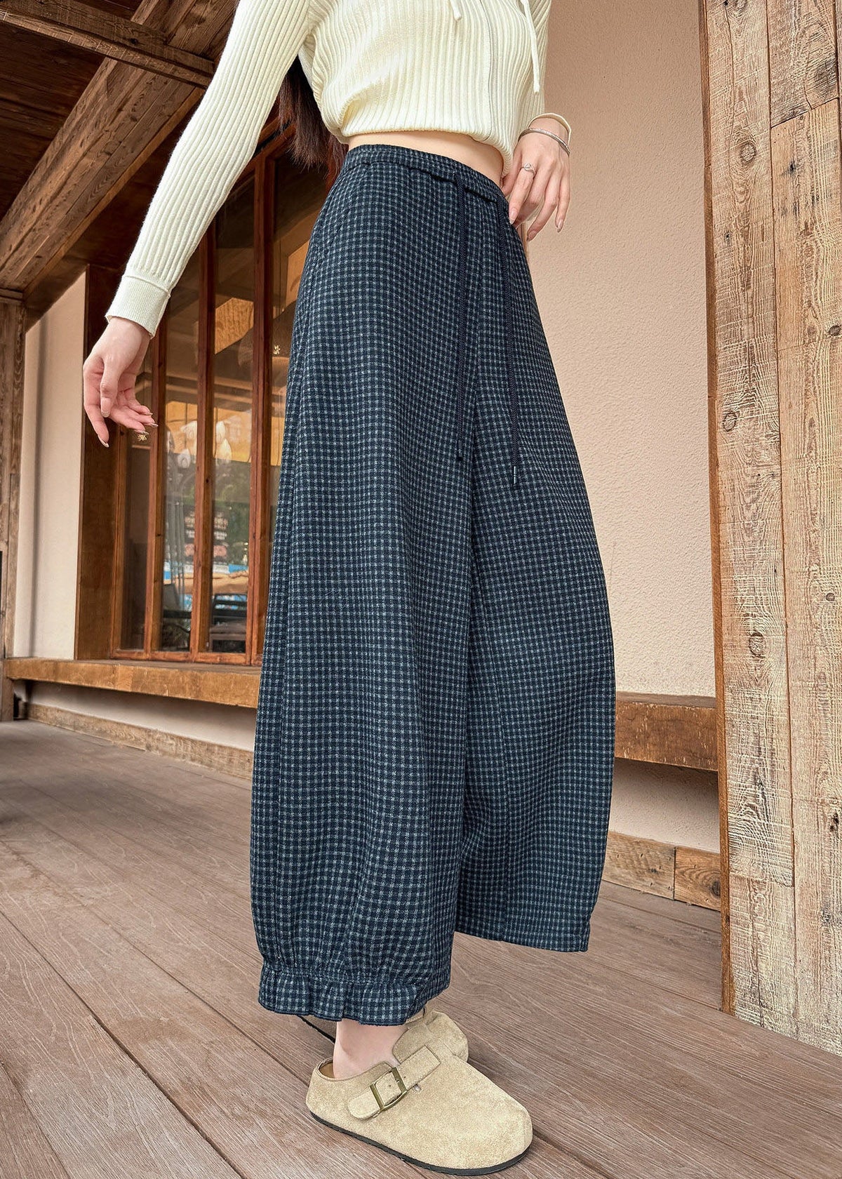 Organic Grey Oversized Plaid Cotton Harem Pants Fall