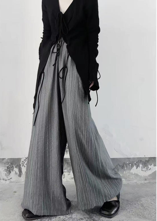 Organic Grey Oversized Wrinkled Cotton Wide Leg Pants Fall
