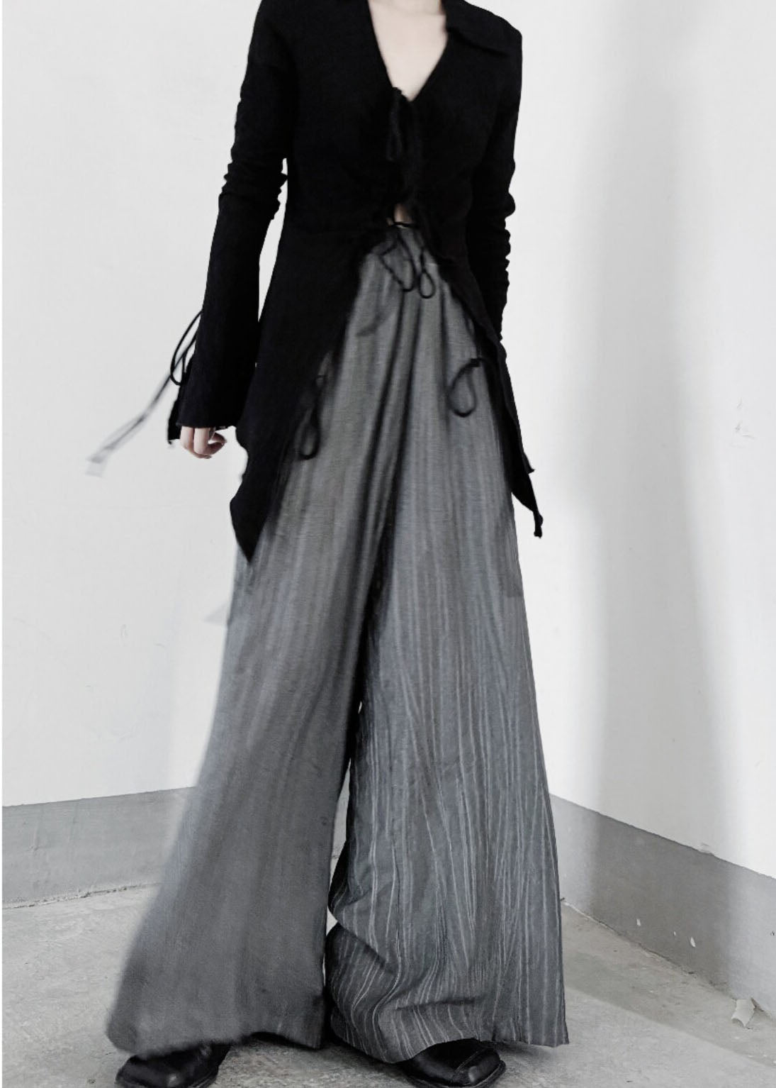 Organic Grey Oversized Wrinkled Cotton Wide Leg Pants Fall