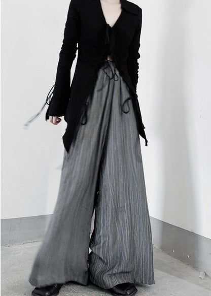 Organic Grey Oversized Wrinkled Cotton Wide Leg Pants Fall
