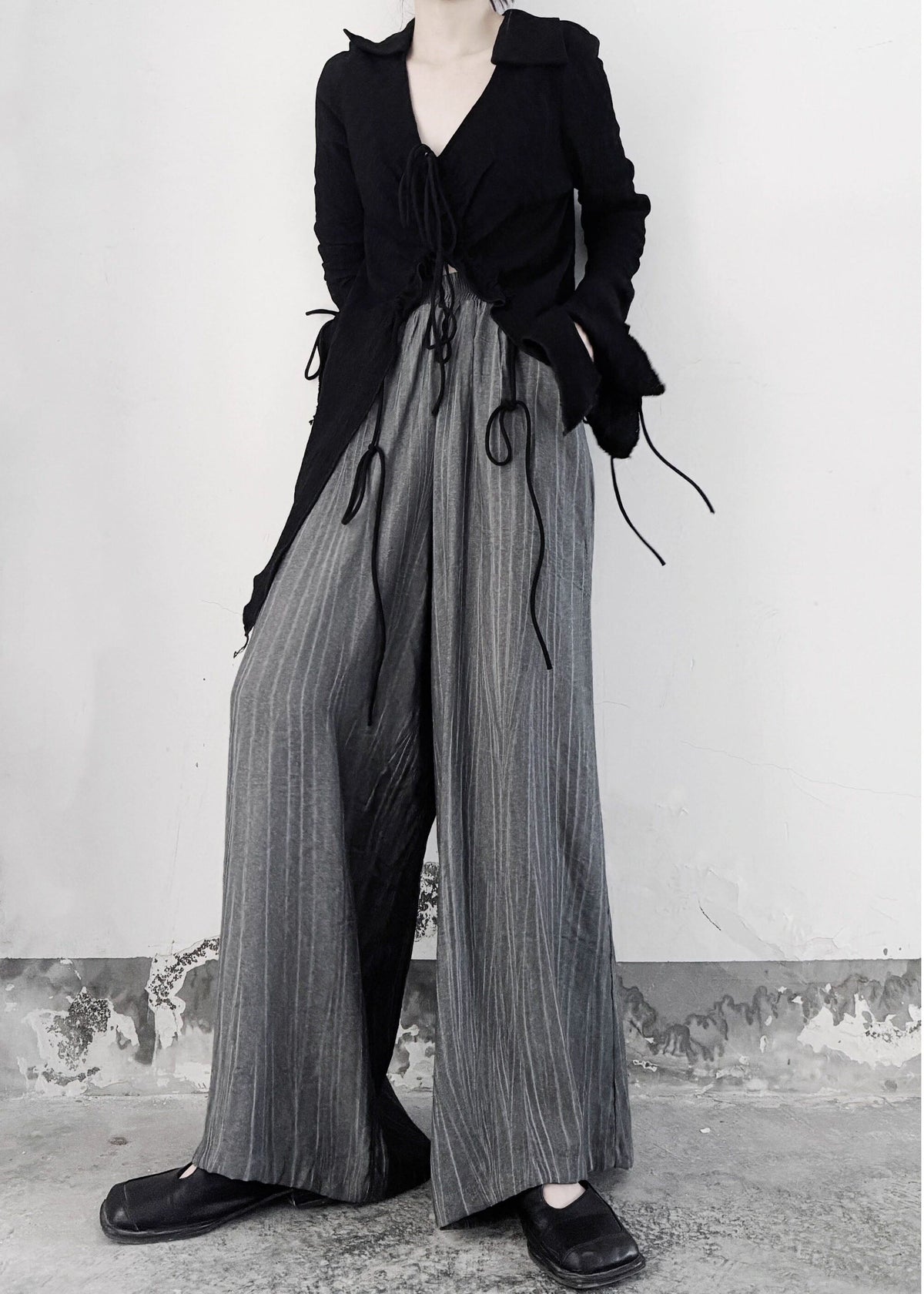 Organic Grey Oversized Wrinkled Cotton Wide Leg Pants Fall