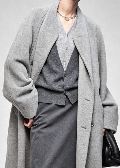 Organic Grey V Neck Patchwork Knit Fake Two Piece Tops Fall