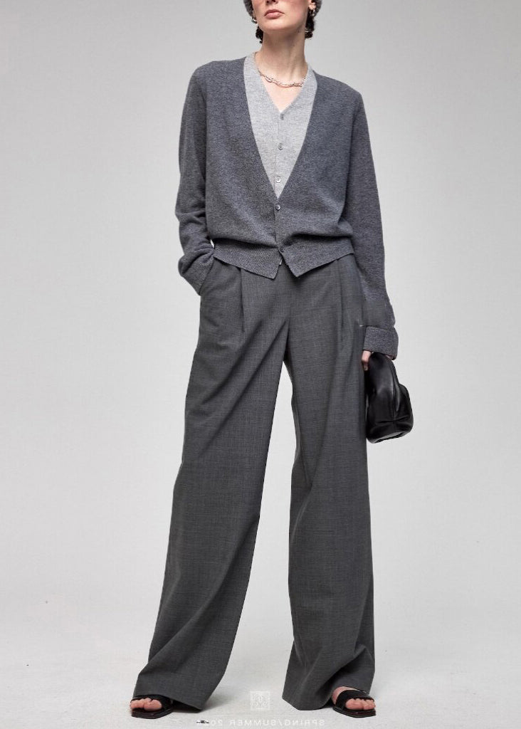 Organic Grey V Neck Patchwork Knit Fake Two Piece Tops Fall