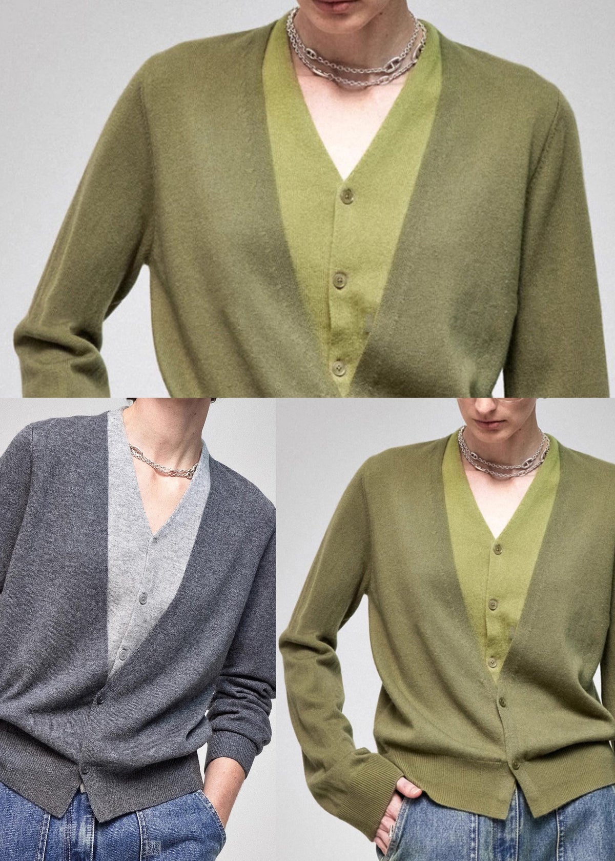 Organic Grey V Neck Patchwork Knit Fake Two Piece Tops Fall