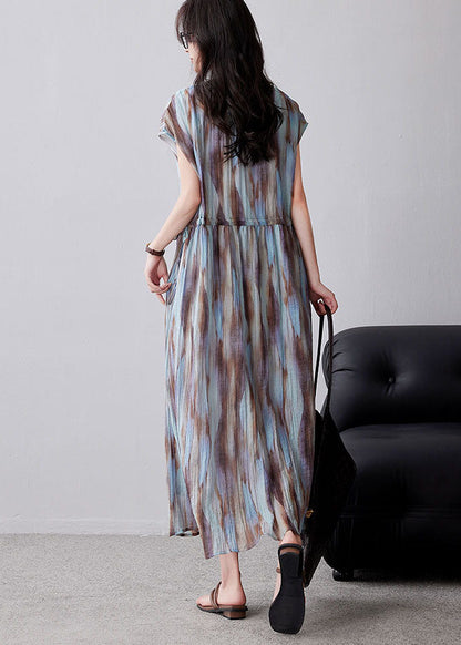 Organic Khaki Cinched Tie Dye Chiffon Maxi Dresses Summer