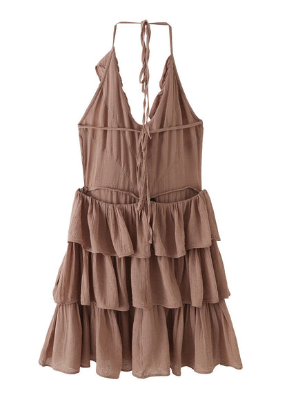 Organic Khaki Halter Layered Tulle Sundress Summer