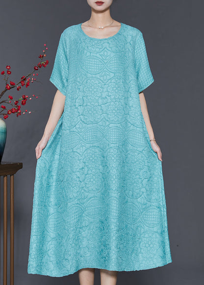 Organic Lake Blue Oversized Jacquard Cotton Holiday Dress Summer