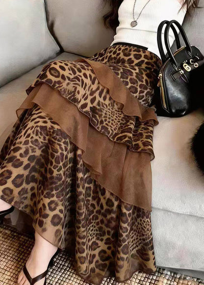 Organic Leopard Asymmetrical Chiffon Patchwork A Line Skirt