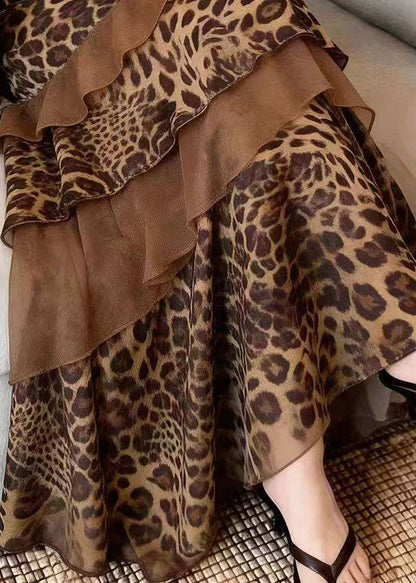 Organic Leopard Asymmetrical Chiffon Patchwork A Line Skirt