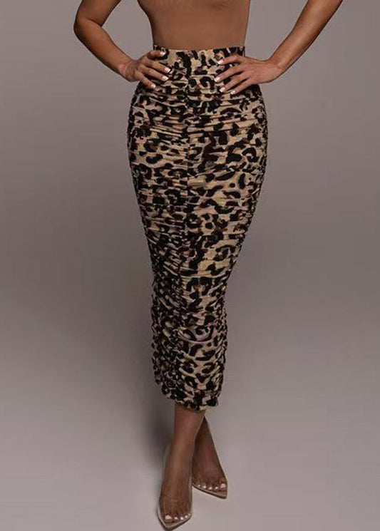 Organic Leopard Print High Waist Wrinkled Maxi Skirts Summer