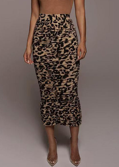 Organic Leopard Print High Waist Wrinkled Maxi Skirts Summer