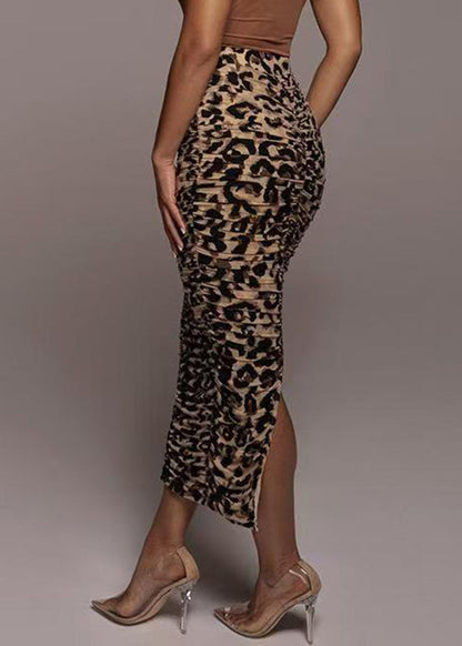 Organic Leopard Print High Waist Wrinkled Maxi Skirts Summer