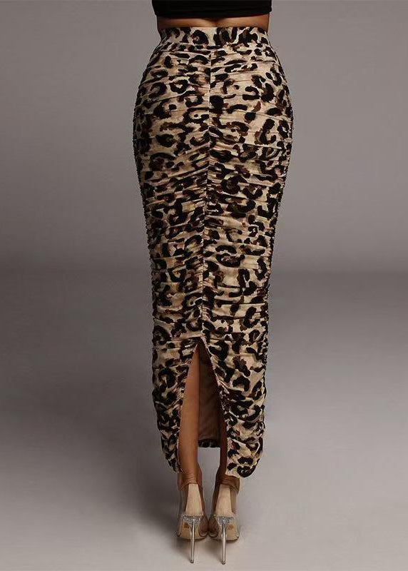 Organic Leopard Print High Waist Wrinkled Maxi Skirts Summer