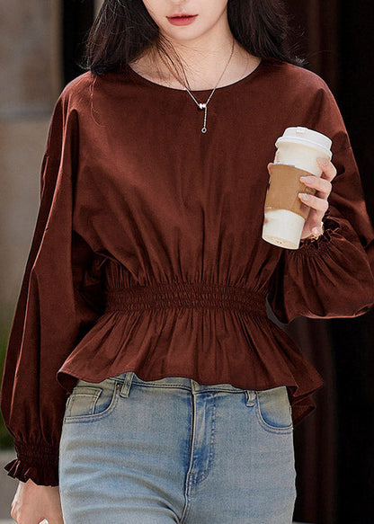 Organic Light Blue Wrinkled Elastic Waist Shirt Flare Sleeve