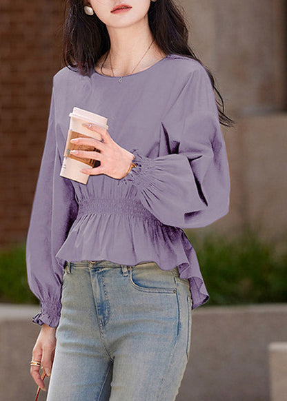 Organic Light Blue Wrinkled Elastic Waist Shirt Flare Sleeve