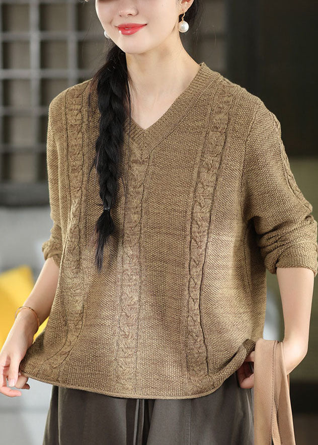 Organic Light Camel Oversized Cable Knit Short Sweater Winter