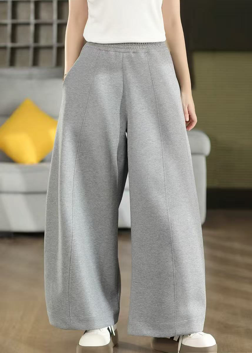 Organic Light Grey Elastic Waist Cotton Pants Trousers Fall