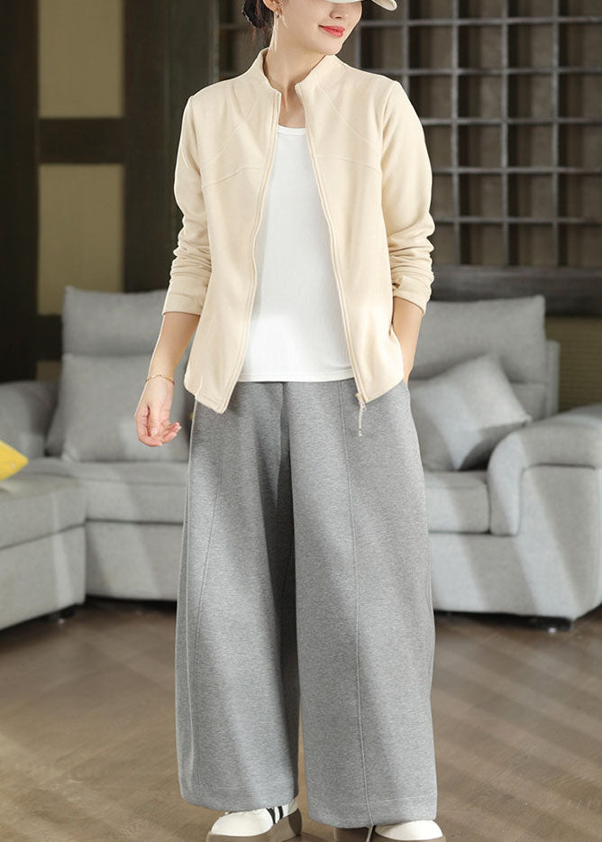 Organic Light Grey Elastic Waist Cotton Pants Trousers Fall