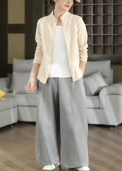 Organic Light Grey Elastic Waist Cotton Pants Trousers Fall