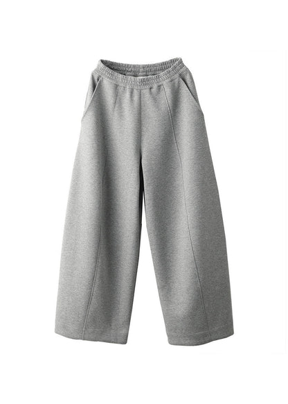 Organic Light Grey Elastic Waist Cotton Pants Trousers Fall