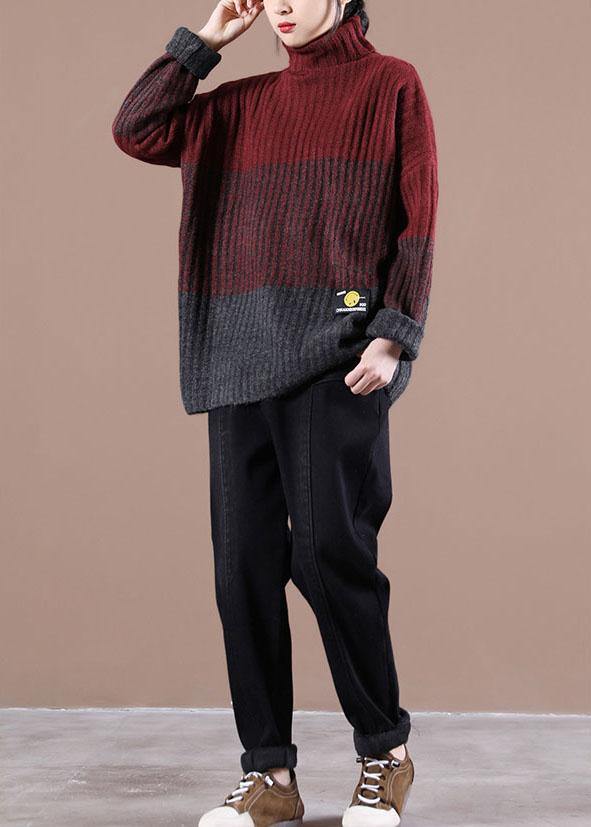 Organic Mulberry Colorblock Casual Fall Knit Sweater - SooLinen