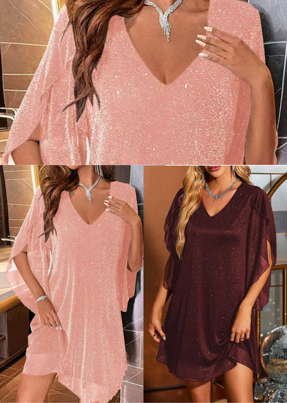 Organic Mulberry V Neck Sequins Day Dress Summer