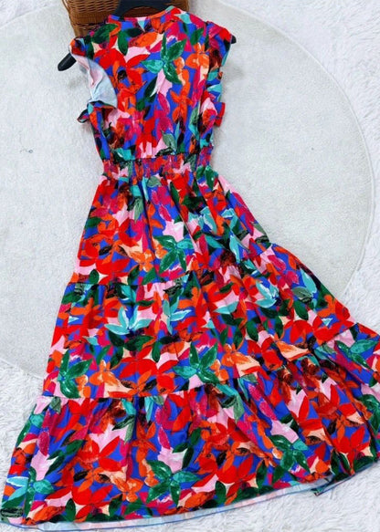 Organic Multi Ruffled Patchwork Maxi Dress Sleeveles