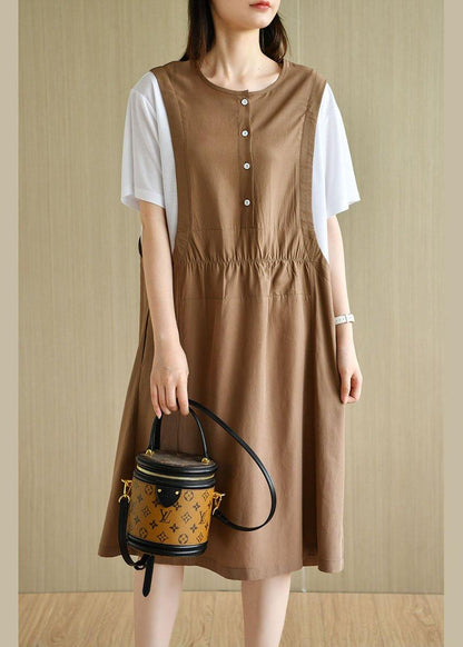 Organic Navy Patchwork Button Summer Short Sleeve Sundress - SooLinen