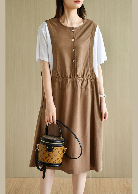 Organic Navy Patchwork Button Summer Short Sleeve Sundress - SooLinen