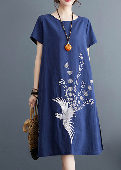 Organic Navy Print Cotton A Line Dresses Summer