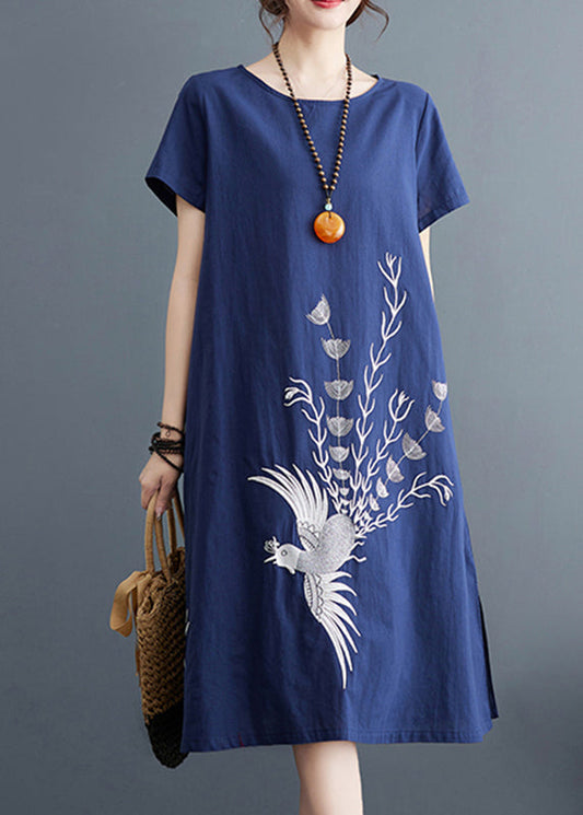 Organic Navy Print Cotton A Line Dresses Summer