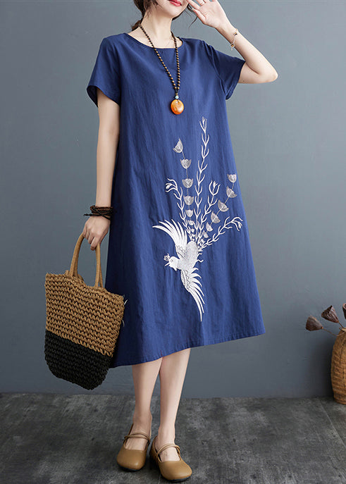 Organic Navy Print Cotton A Line Dresses Summer
