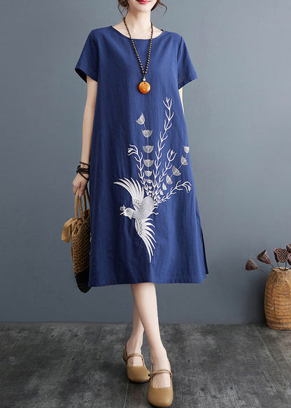 Organic Navy Print Cotton A Line Dresses Summer