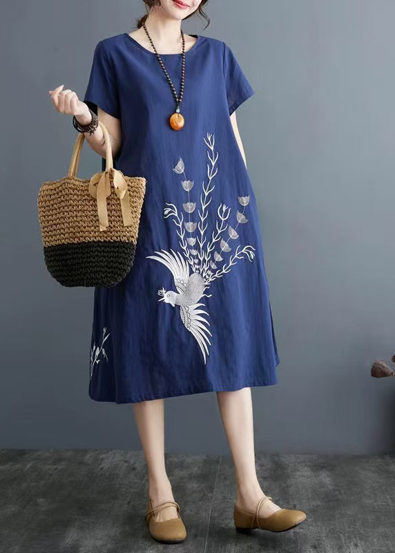 Organic Navy Print Cotton A Line Dresses Summer