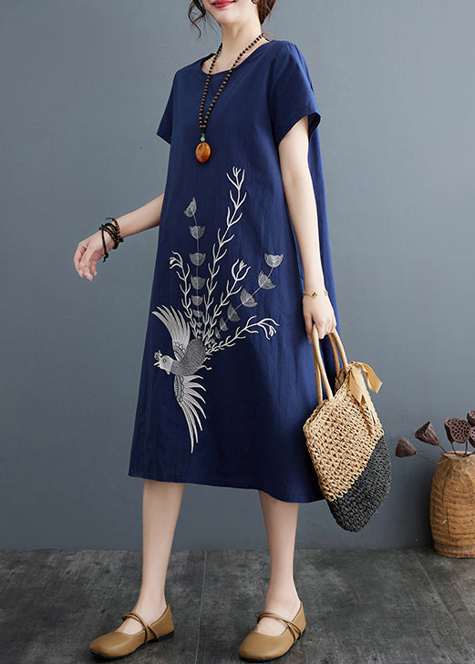 Organic Navy Print Cotton A Line Dresses Summer