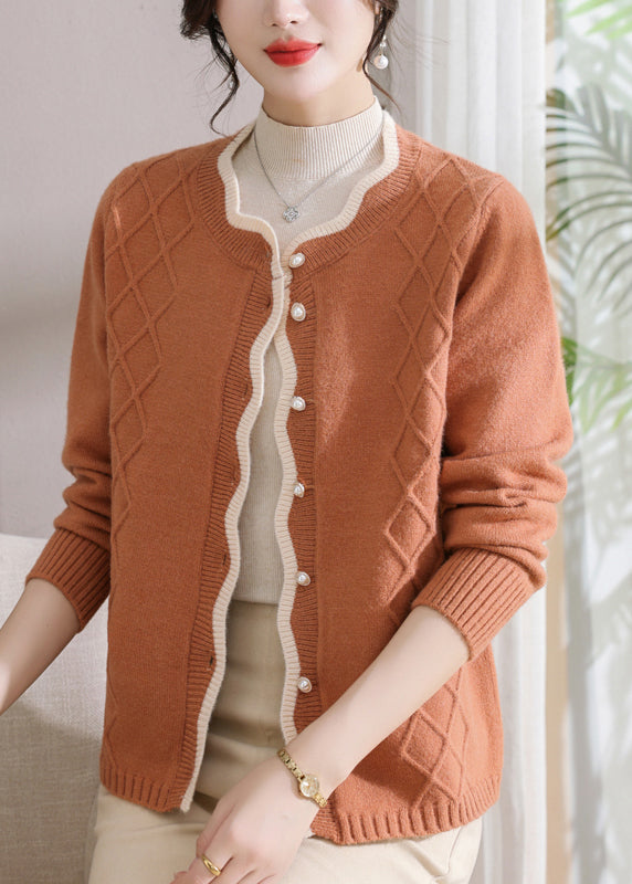 Organic Orange O-Neck Button Cotton Knit Cardigans Fall