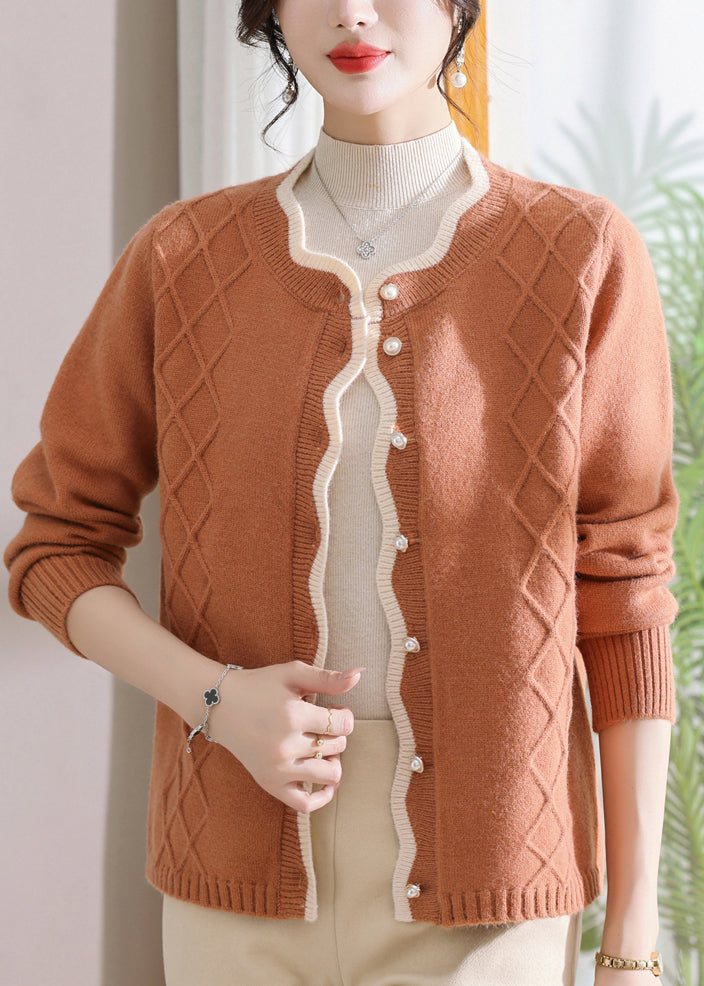 Organic Orange O-Neck Button Cotton Knit Cardigans Fall