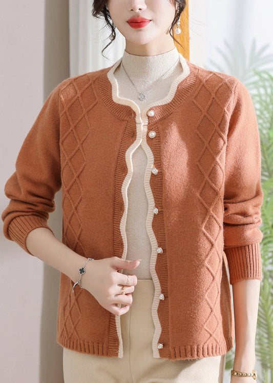 Organic Orange O-Neck Button Cotton Knit Cardigans Fall