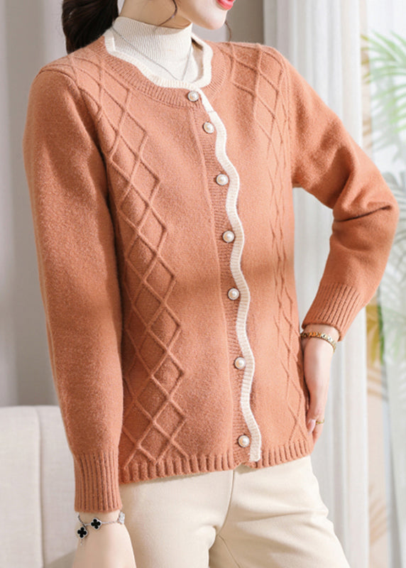 Organic Orange O-Neck Button Cotton Knit Cardigans Fall