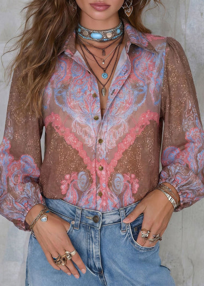 Organic Peter Pan Collar Print Button Shirt Fall